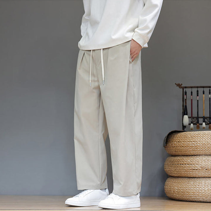 Buddha Stones Fall Solid Color Straight Leg Design Men's Harem Pants With Pockets - image 16