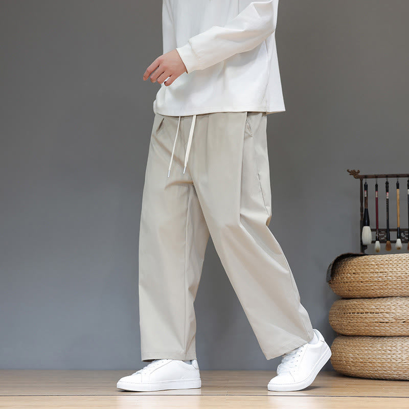 Buddha Stones Fall Solid Color Straight Leg Design Men's Harem Pants With Pockets - image 18