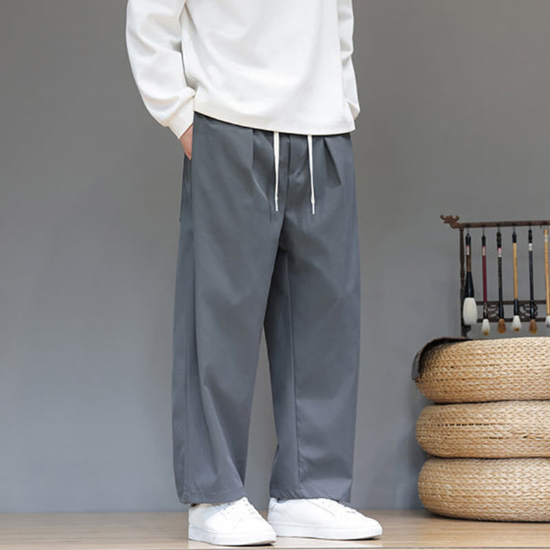 Buddha Stones Fall Solid Color Straight Leg Design Men's Harem Pants With Pockets - image 5