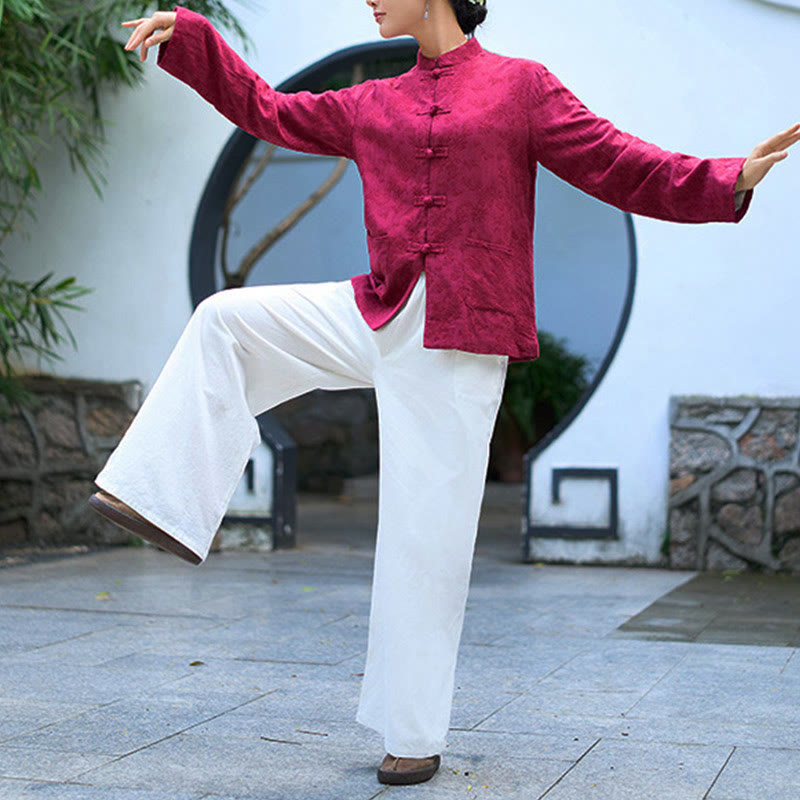 Buddha Stones Frog-Button Long Sleeve Cotton Jacquard Women's Shirt Pants With Pockets - image 17