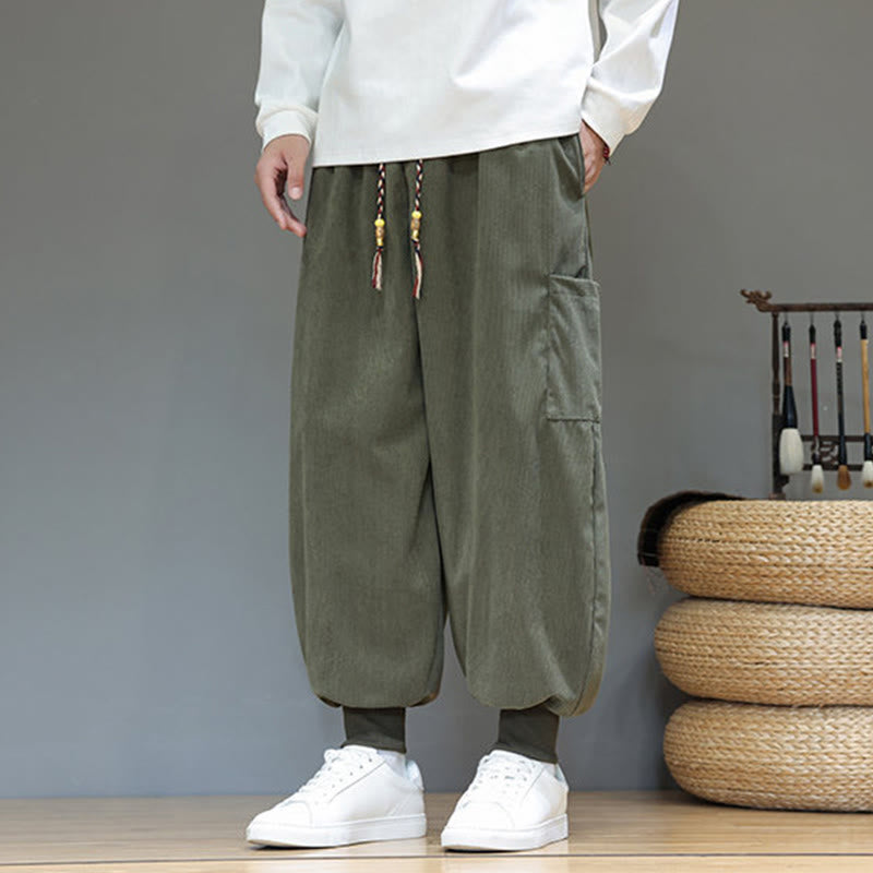 Buddha Stones Spring Solid Color Men's Ankle-Length Cotton Pants With Pockets - image 3