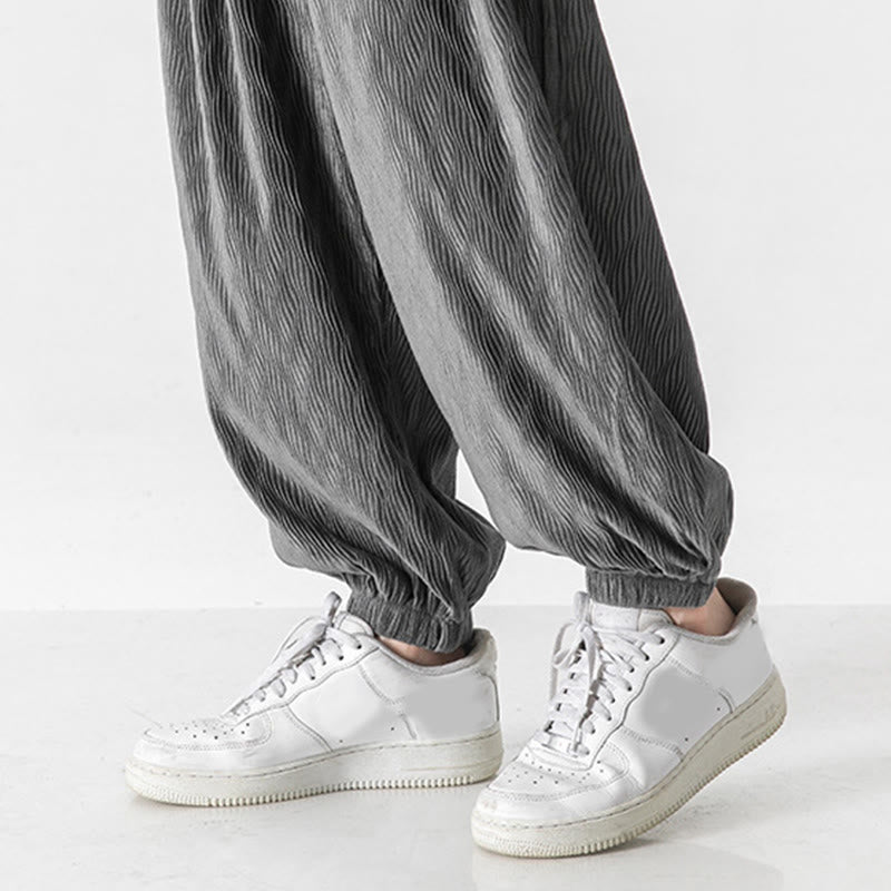 Buddha Stones Plain Drawstring Elastic Cuffs Design Men's Cotton Pants With Pockets - image 19