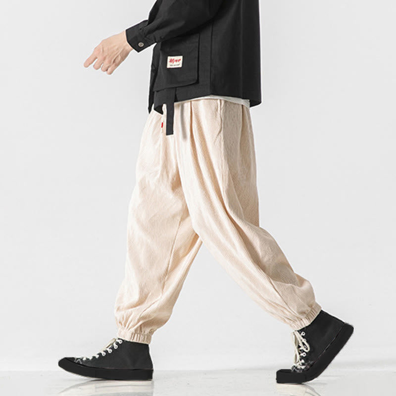 Buddha Stones Plain Drawstring Elastic Cuffs Design Men's Cotton Pants With Pockets - image 25