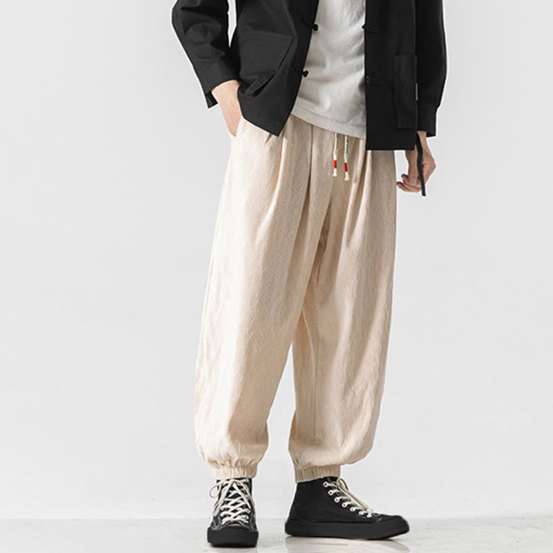 Buddha Stones Plain Drawstring Elastic Cuffs Design Men's Cotton Pants With Pockets - image 24