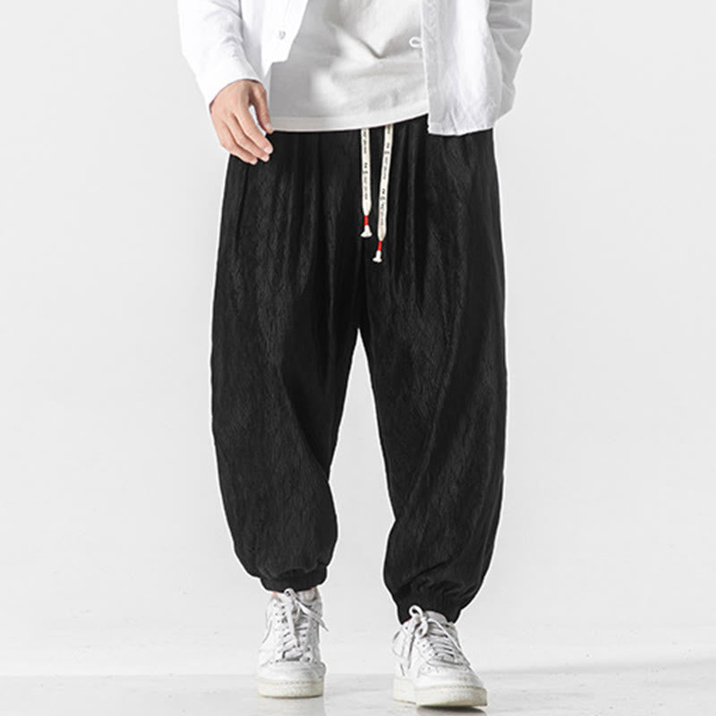 Buddha Stones Plain Drawstring Elastic Cuffs Design Men's Cotton Pants With Pockets - image 5