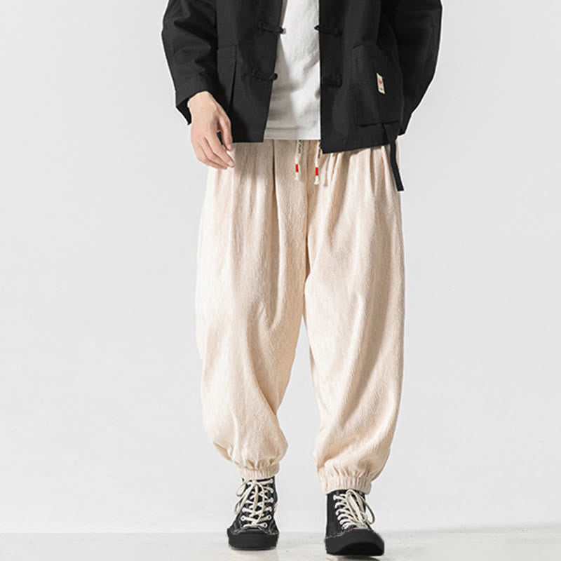 Buddha Stones Plain Drawstring Elastic Cuffs Design Men's Cotton Pants With Pockets - image 21