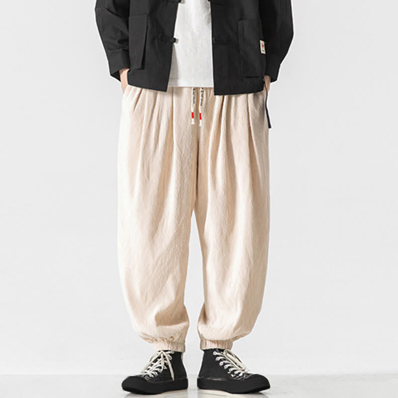 Buddha Stones Plain Drawstring Elastic Cuffs Design Men's Cotton Pants With Pockets - image 22