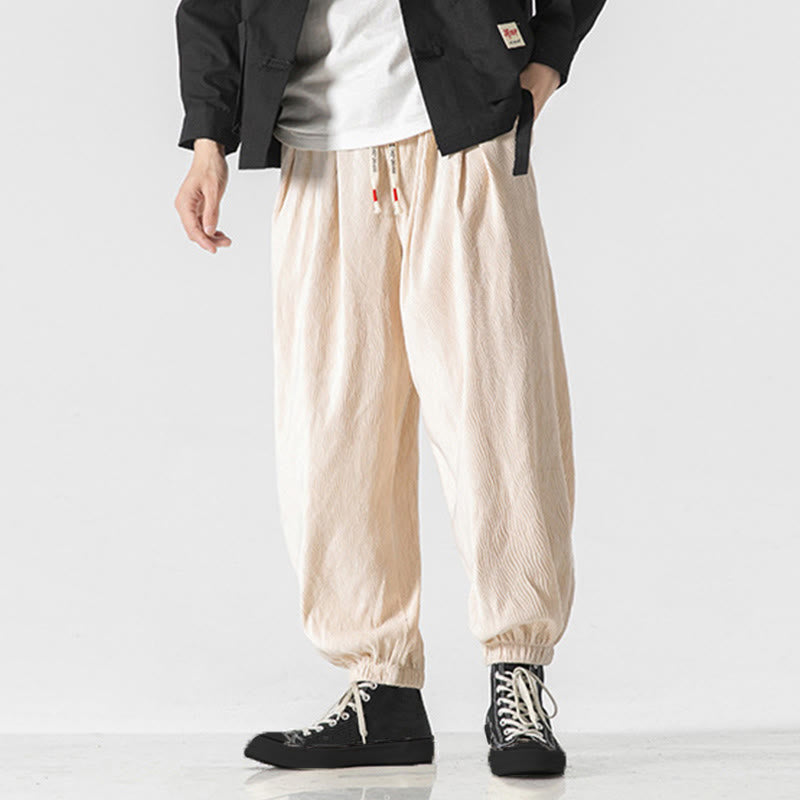 Buddha Stones Plain Drawstring Elastic Cuffs Design Men's Cotton Pants With Pockets - image 29