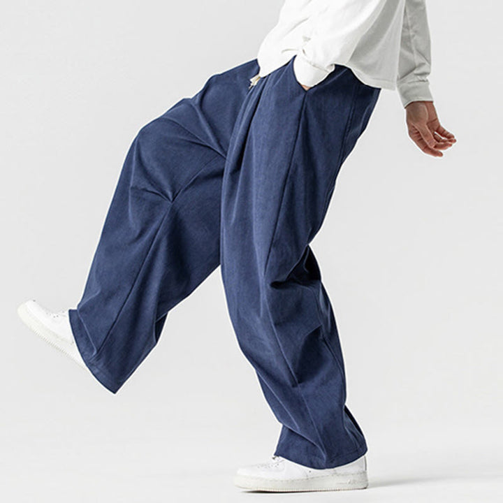 Buddha Stones Winter Drawstring Corduroy Cotton Men's Wide Leg Pants With Pockets - image 6