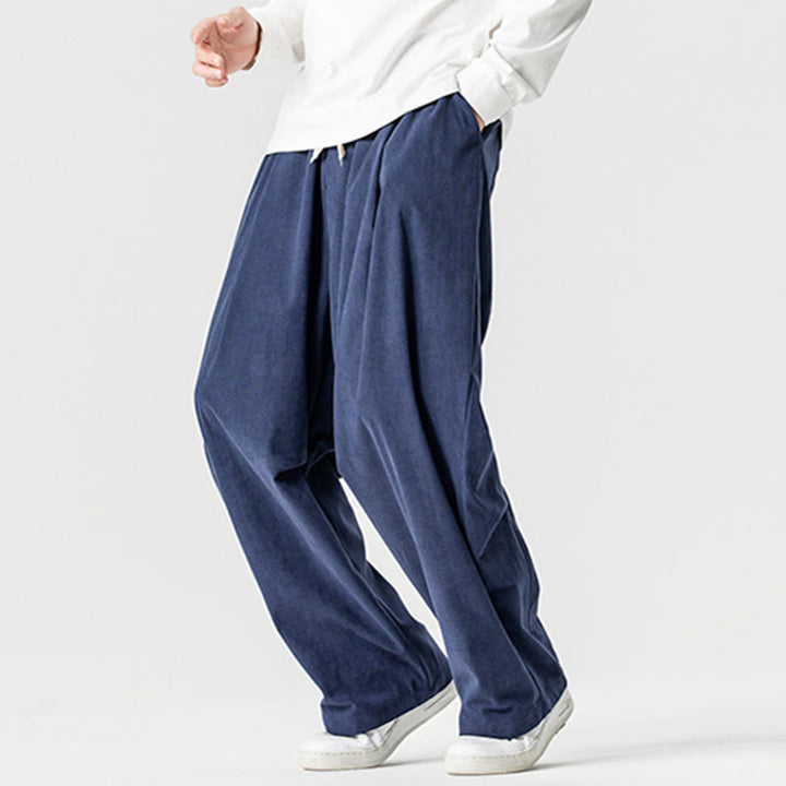 Buddha Stones Winter Drawstring Corduroy Cotton Men's Wide Leg Pants With Pockets - image 5