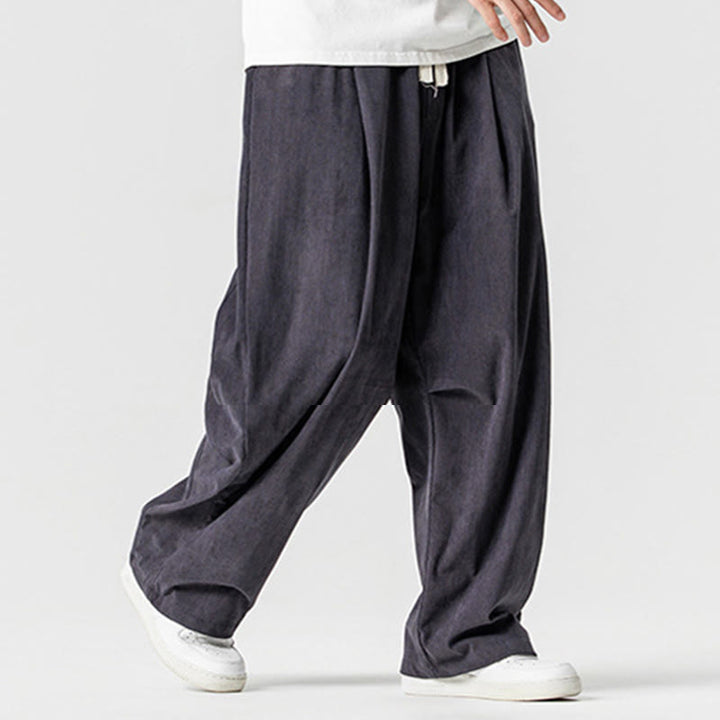 Buddha Stones Winter Drawstring Corduroy Cotton Men's Wide Leg Pants With Pockets - image 22