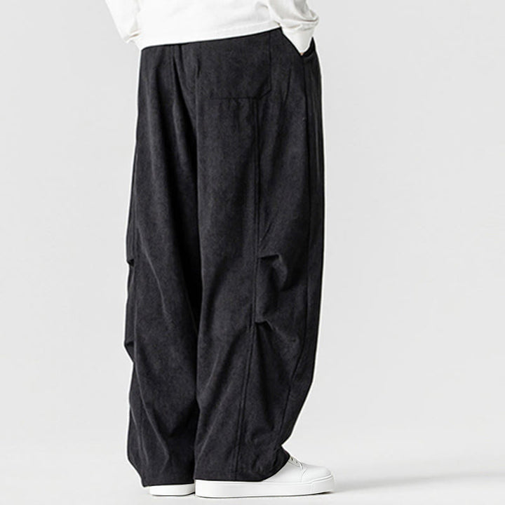 Buddha Stones Winter Drawstring Corduroy Cotton Men's Wide Leg Pants With Pockets - image 31