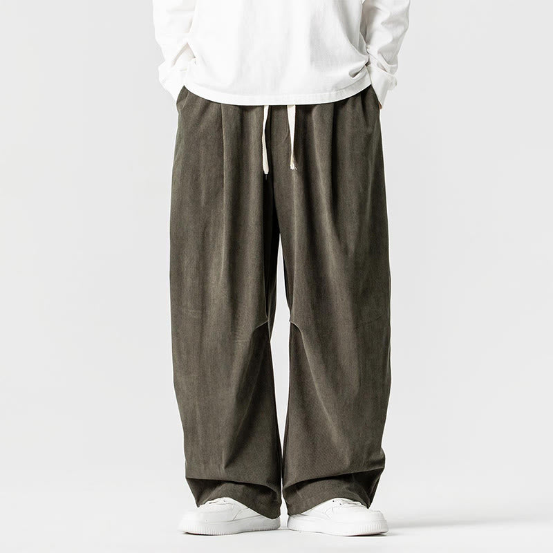Buddha Stones Winter Drawstring Corduroy Cotton Men's Wide Leg Pants With Pockets - DarkOliveGreen - US/UK/AU46，EU56 (5XL) - image 23