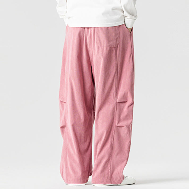 Buddha Stones Winter Drawstring Corduroy Cotton Men's Wide Leg Pants With Pockets - image 8