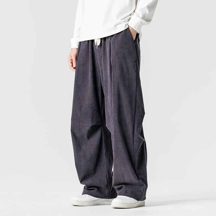 Buddha Stones Winter Drawstring Corduroy Cotton Men's Wide Leg Pants With Pockets - image 17