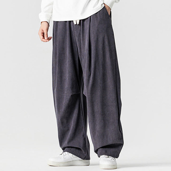 Buddha Stones Winter Drawstring Corduroy Cotton Men's Wide Leg Pants With Pockets - image 18