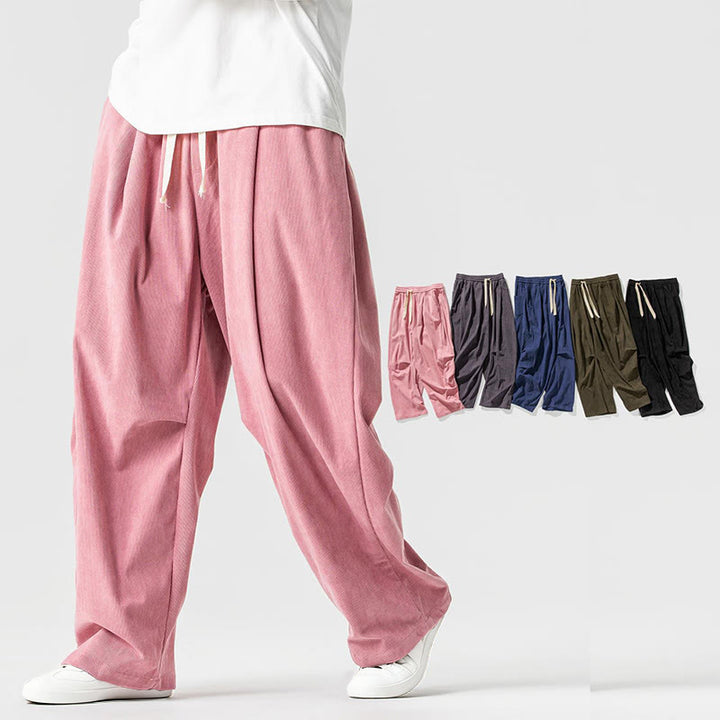 Buddha Stones Winter Drawstring Corduroy Cotton Men's Wide Leg Pants With Pockets - image 14