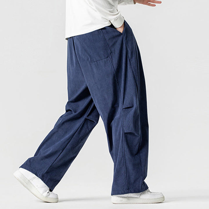 Buddha Stones Winter Drawstring Corduroy Cotton Men's Wide Leg Pants With Pockets - image 0