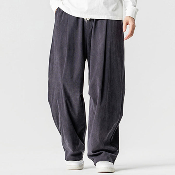 Buddha Stones Winter Drawstring Corduroy Cotton Men's Wide Leg Pants With Pockets - image 21