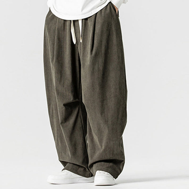 Buddha Stones Winter Drawstring Corduroy Cotton Men's Wide Leg Pants With Pockets - image 24