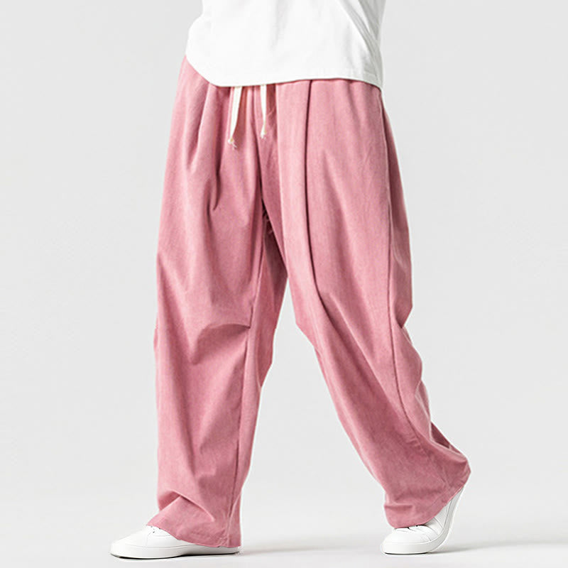 Buddha Stones Winter Drawstring Corduroy Cotton Men's Wide Leg Pants With Pockets - image 9