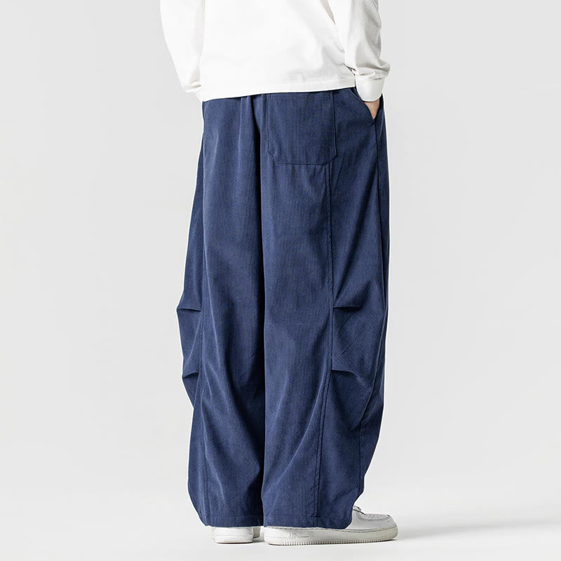 Buddha Stones Winter Drawstring Corduroy Cotton Men's Wide Leg Pants With Pockets - image 3