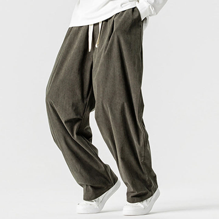 Buddha Stones Winter Drawstring Corduroy Cotton Men's Wide Leg Pants With Pockets - image 28