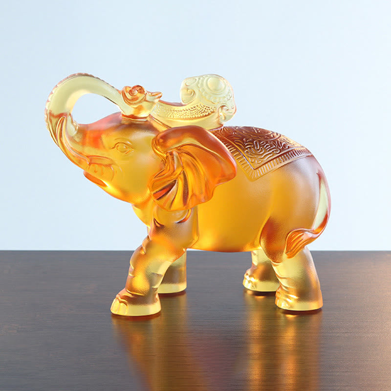 Buddha Stones Yellow Liuli Crystal Elephant Trunk Up Down Design Strength Home Decoration - image 9