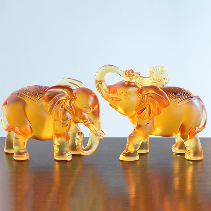 Buddha Stones Yellow Liuli Crystal Elephant Trunk Up Down Design Strength Home Decoration - image 15
