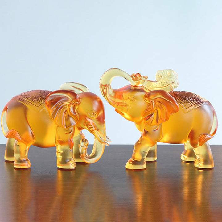 Buddha Stones Yellow Liuli Crystal Elephant Trunk Up Down Design Strength Home Decoration - image 15
