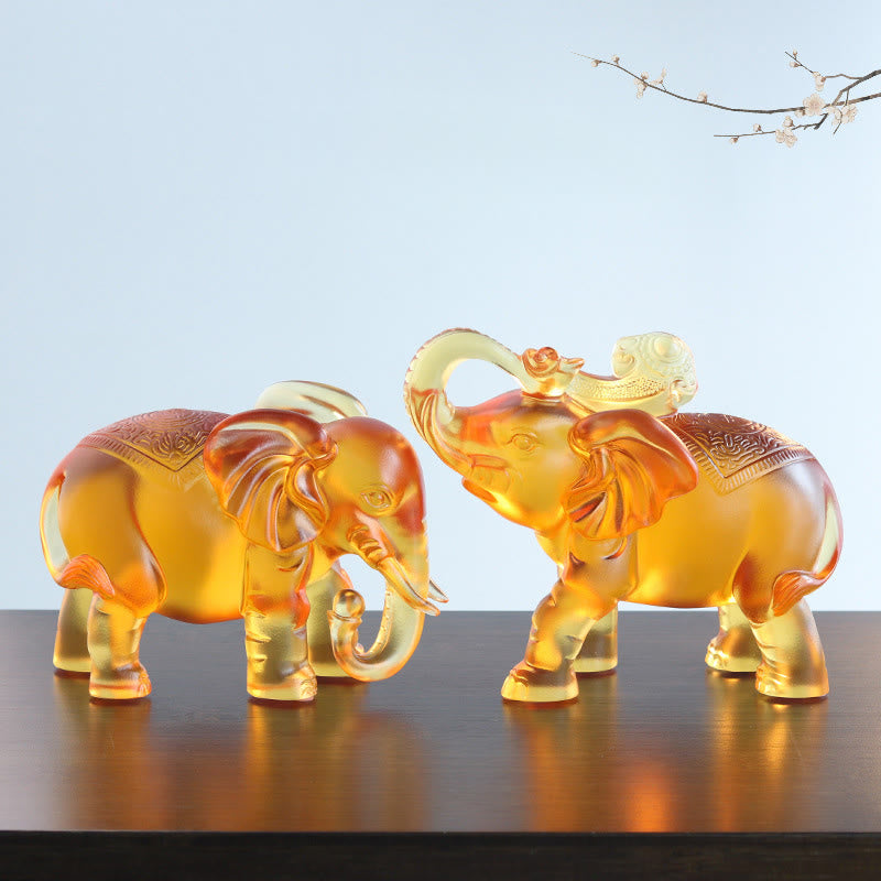 Buddha Stones Yellow Liuli Crystal Elephant Trunk Up Down Design Strength Home Decoration - image 0
