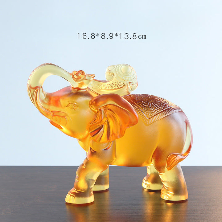 Buddha Stones Yellow Liuli Crystal Elephant Trunk Up Down Design Strength Home Decoration - Large Elephant(Trunk Up) 16.8*8.9*13.8 cm - image 8