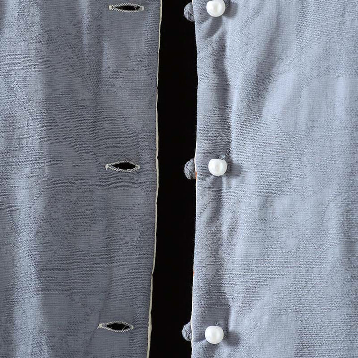 Buddha Stones Frog-button Solid Color Pattern Women's Long Sleeve Cotton Thick Jacket With Floral Cuffs - image 5