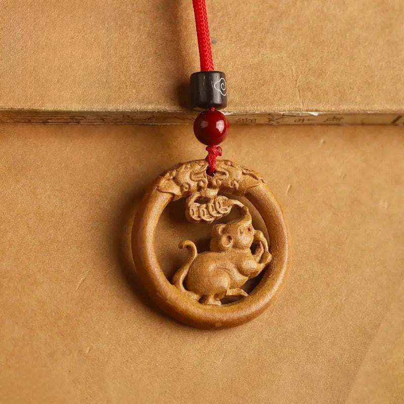 Buddha Stones Peach Wood  Chinese Zodiac Year Of The Horse  Ward Off Evil Spirits Necklace Pendants - Peach Wood-Rat - Red Rope - image 9