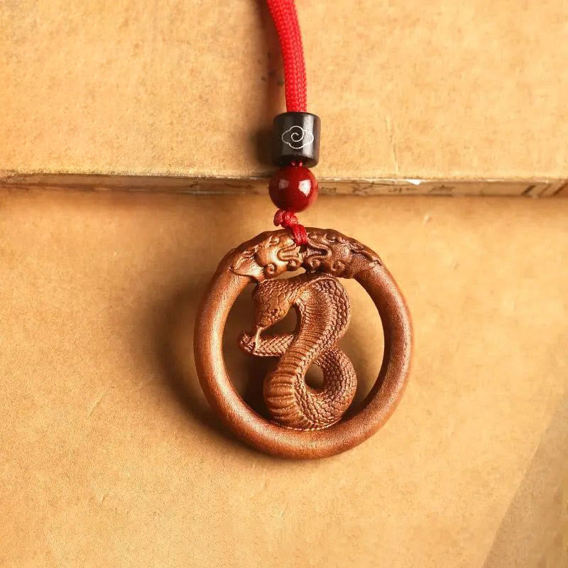 Buddha Stones Peach Wood  Chinese Zodiac Year Of The Horse  Ward Off Evil Spirits Necklace Pendants - Peach Wood-Snake - Red Rope - image 19