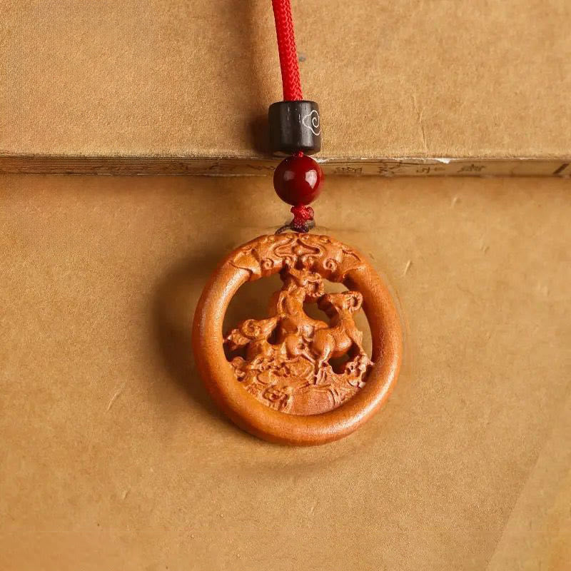 Buddha Stones Peach Wood  Chinese Zodiac Year Of The Horse  Ward Off Evil Spirits Necklace Pendants - Peach Wood-Goat - Red Rope - image 21