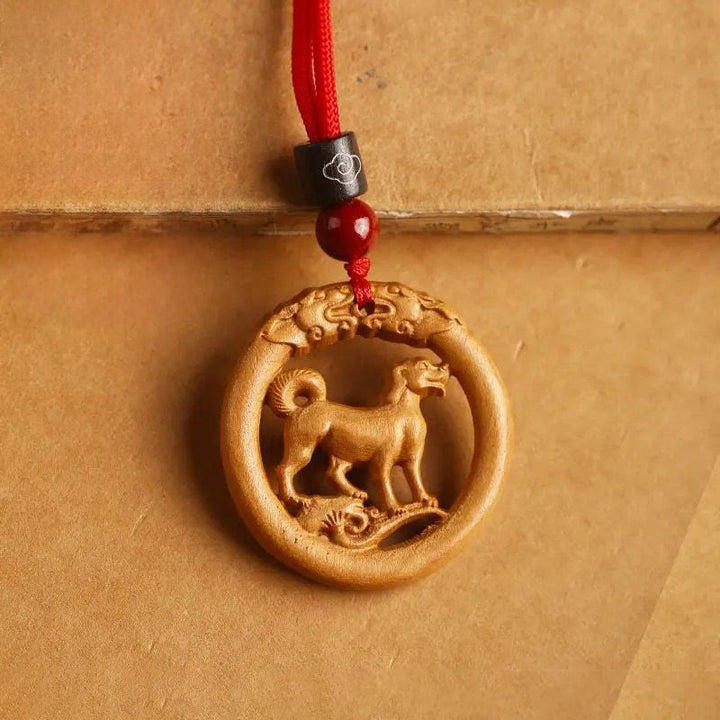 Buddha Stones Peach Wood  Chinese Zodiac Year Of The Horse  Ward Off Evil Spirits Necklace Pendants - Peach Wood-Dog - Red Rope - image 32