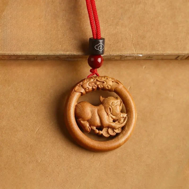 Buddha Stones Peach Wood  Chinese Zodiac Year Of The Horse  Ward Off Evil Spirits Necklace Pendants - Peach Wood-Pig - Red Rope - image 34