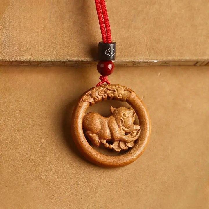 Buddha Stones Peach Wood  Chinese Zodiac Year Of The Horse  Ward Off Evil Spirits Necklace Pendants - Peach Wood-Pig - Red Rope - image 34
