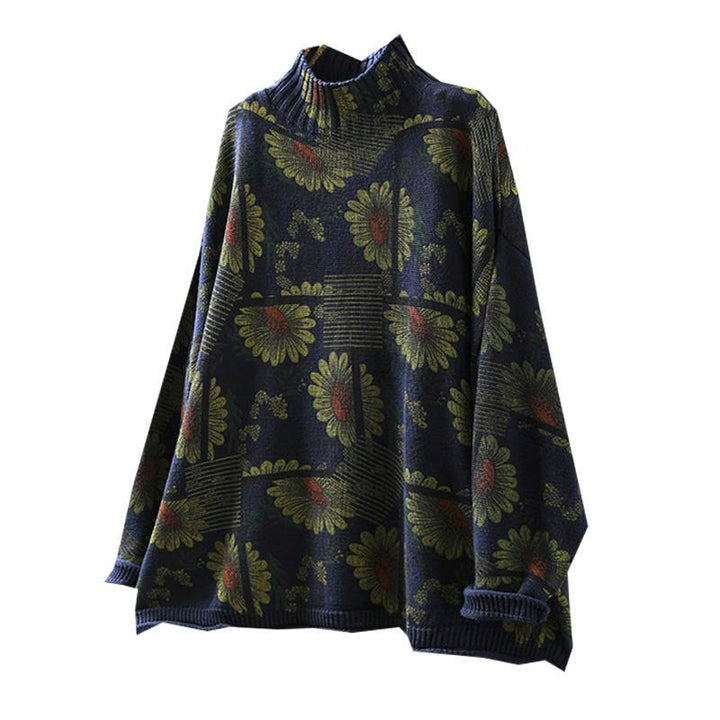 Buddha Stones Sunflower Pattern Mock Neck Long Sleeve Women's Cotton Sweater - image 12