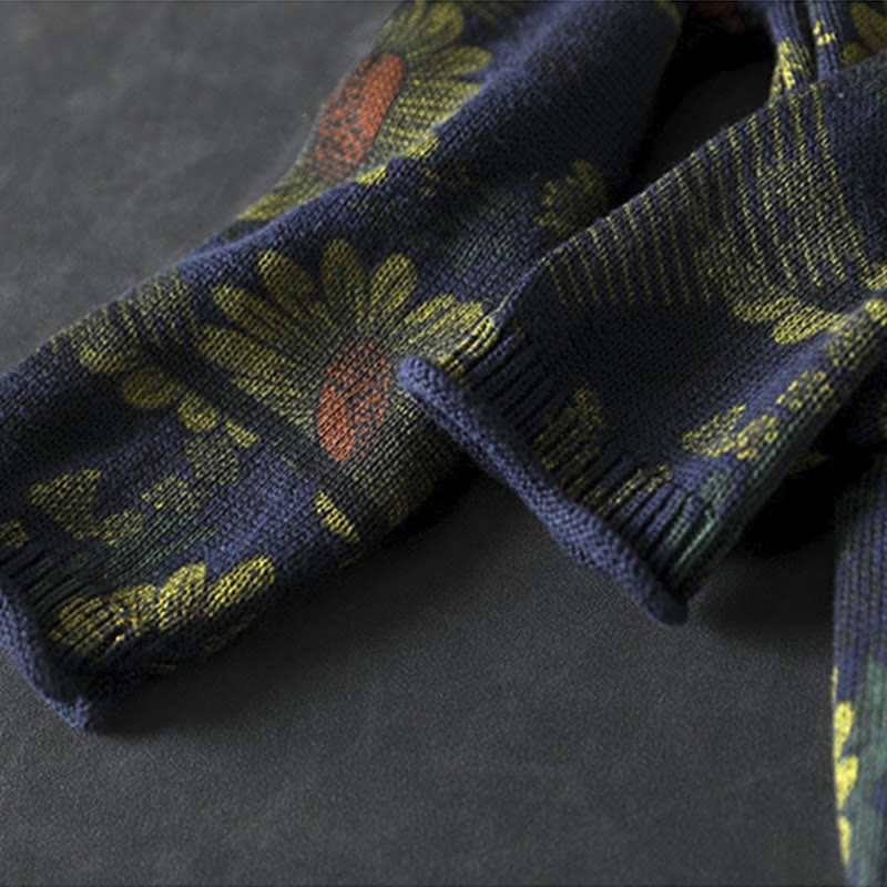 Buddha Stones Sunflower Pattern Mock Neck Long Sleeve Women's Cotton Sweater - image 9