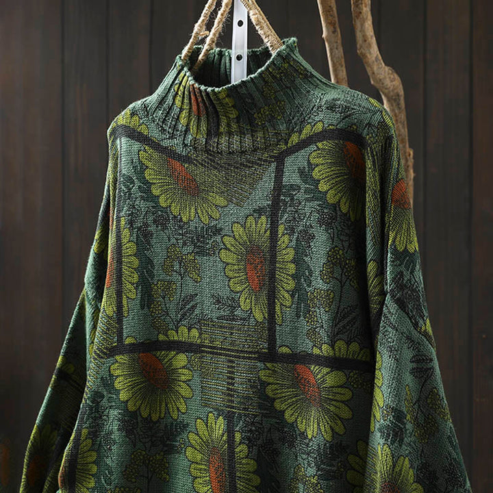 Buddha Stones Sunflower Pattern Mock Neck Long Sleeve Women's Cotton Sweater - image 16