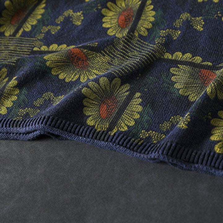 Buddha Stones Sunflower Pattern Mock Neck Long Sleeve Women's Cotton Sweater - image 10