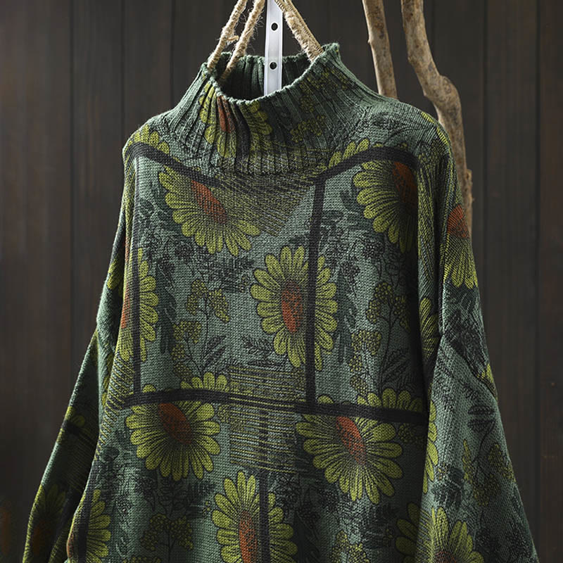 Buddha Stones Sunflower Pattern Mock Neck Long Sleeve Women's Cotton Sweater - image 16