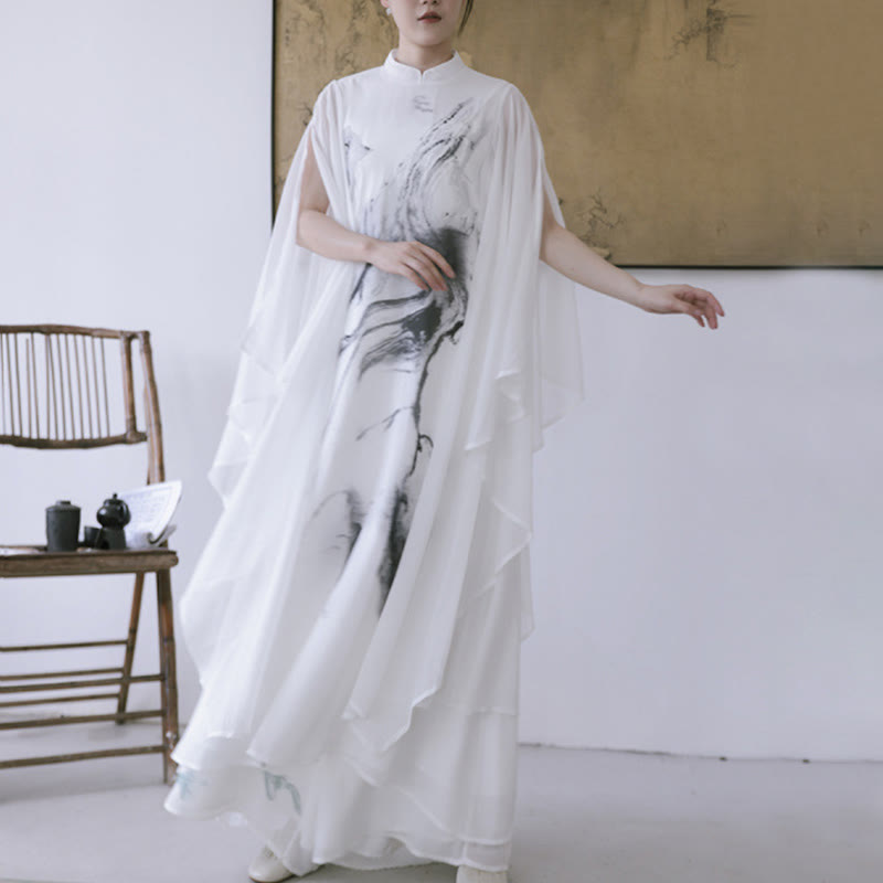 Buddha Stones White Ink Print Design Short Sleeve Women's Meditation Midi Dress Pants Zen Clothing - image 1