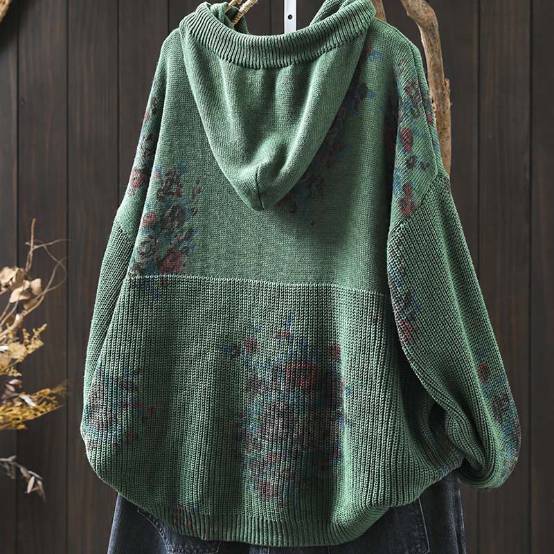 Buddha Stones Women's Knitted Floral Cotton Long Sleeve Hooded Sweater - image 13