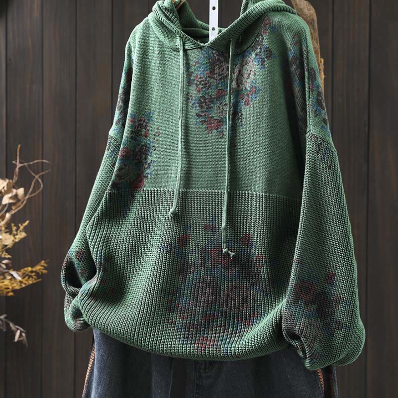 Buddha Stones Women's Knitted Floral Cotton Long Sleeve Hooded Sweater - image 12