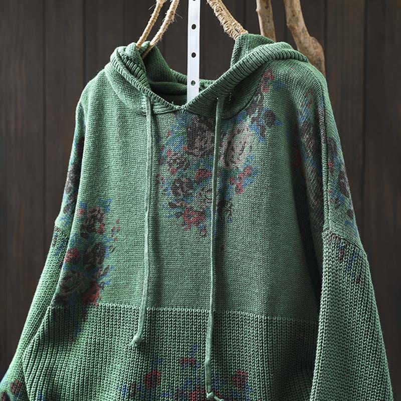 Buddha Stones Women's Knitted Floral Cotton Long Sleeve Hooded Sweater - image 14