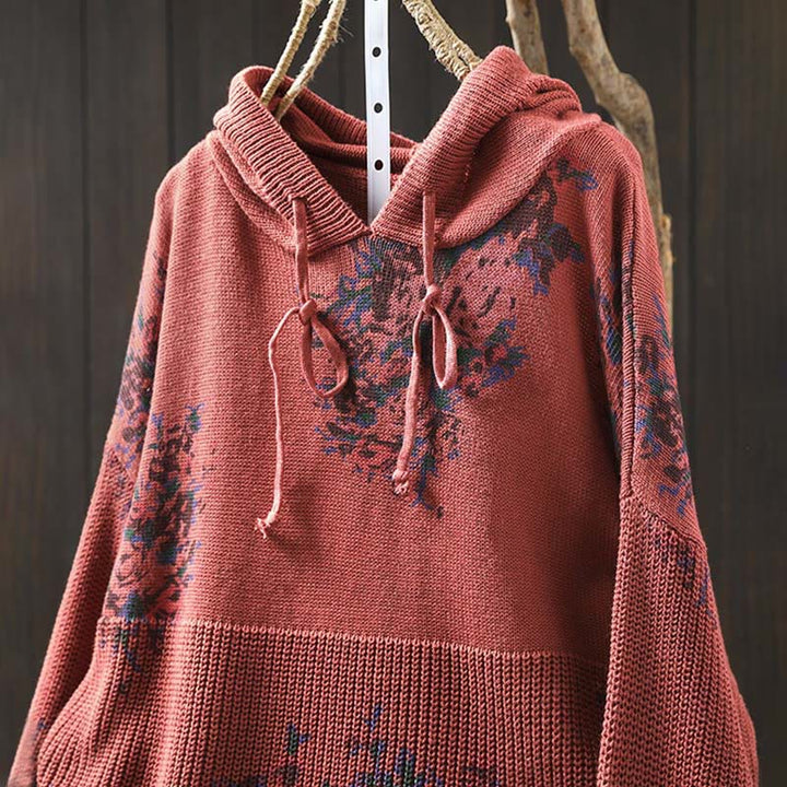 Buddha Stones Women's Knitted Floral Cotton Long Sleeve Hooded Sweater - image 6