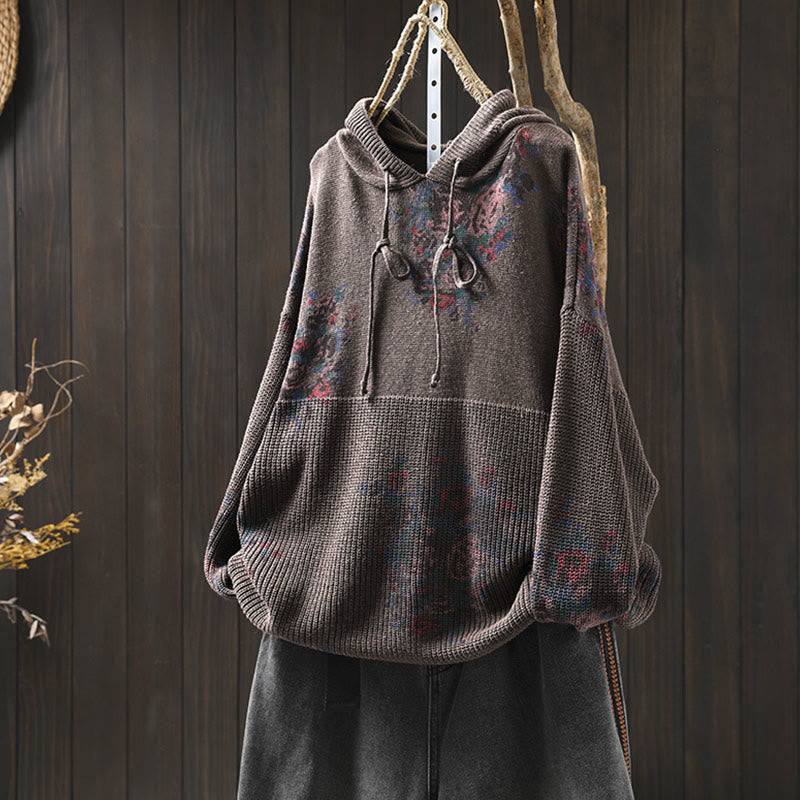 Buddha Stones Women's Knitted Floral Cotton Long Sleeve Hooded Sweater - SaddleBrown - US4-6，UK/AU8-10，EU36-38 (F) - image 22